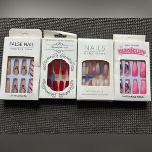 Bundle of Four 24 Piece Long Press On Nails